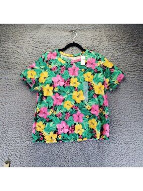 Old Navy Top Womens Large Tropical Rainforest Cotton Crewneck Tee *NWT*